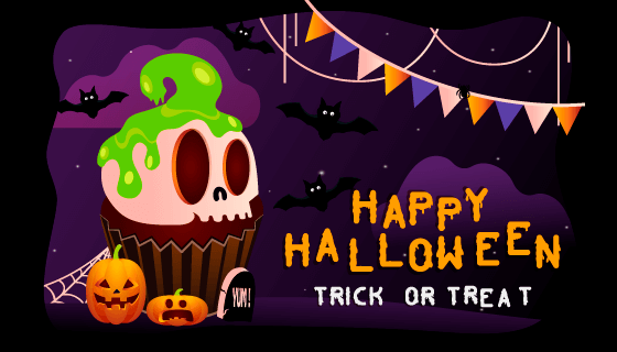 毒液骷髅蛋糕南瓜蝙蝠等设计万圣节背景矢量素材(EPS)