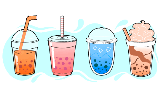 手绘风格的珍珠奶茶矢量素材(AI/EPS/PNG)