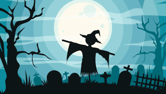 恐怖的稻草人万圣节背景矢量素材(AI/EPS)