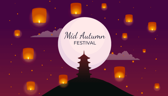 满天的孔明灯中秋节矢量素材(AI/EPS)