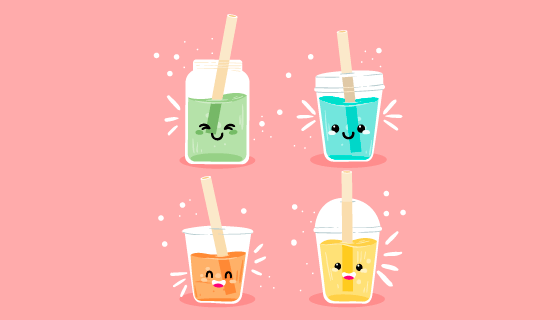 卡哇伊风格的珍珠奶茶矢量素材(AI/EPS/PNG)
