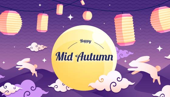 月亮灯笼兔子中秋节banner矢量素材(AI/EPS)