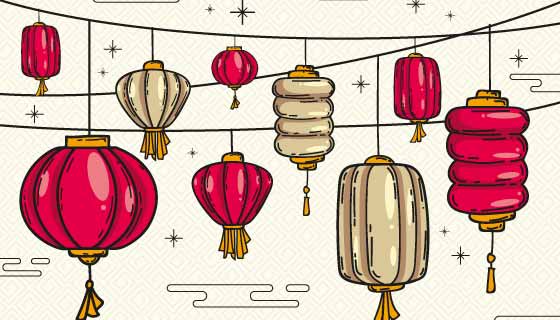 手绘风格灯笼设计中秋节矢量素材(AI/EPS)