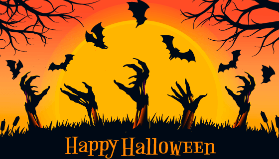 墓地里的魔爪设计万圣节背景矢量素材(EPS)