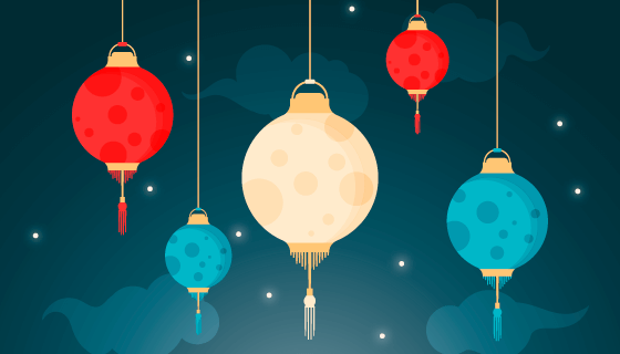 多彩灯笼设计中秋节矢量素材(AI/EPS)