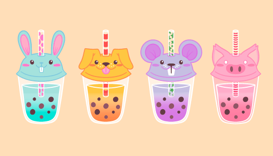 卡哇伊风格的珍珠奶茶矢量素材(AI/EPS/PNG)