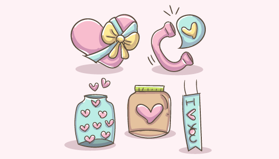 浪漫可爱的爱情元素矢量素材(EPS/PNG)