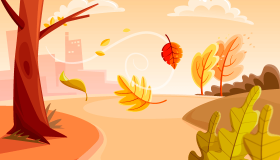 金黄色树木草地秋天背景矢量素材(AI/EPS)