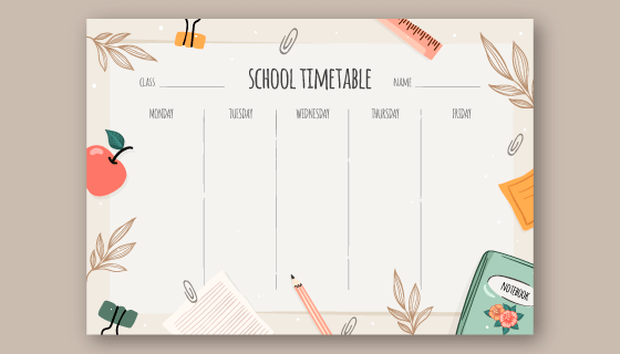 手绘物品设计开学课程表矢量素材(AI/EPS)