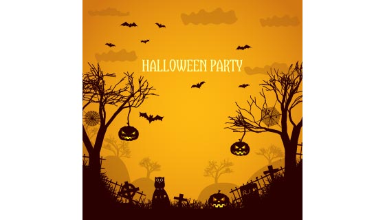 夜空下的墓地设计万圣节背景矢量素材(EPS)