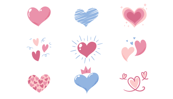 9个手绘风格可爱爱心矢量素材(AI/EPS/PNG)
