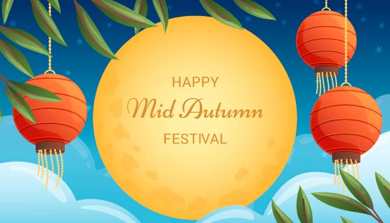 金黄色的月亮和火红的灯笼中秋节矢量素材(AI/EPS)