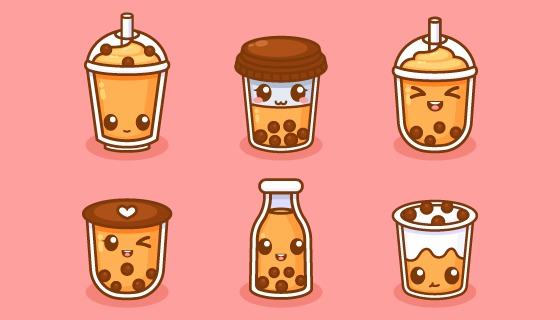 卡哇伊风格的珍珠奶茶矢量素材(AI/EPS/PNG)