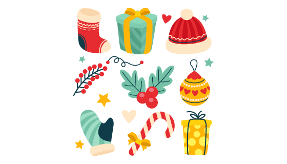 扁平风格可爱的圣诞节元素矢量素材(AI/EPS/PNG)