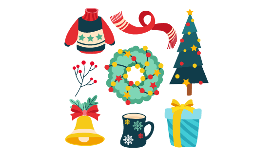 扁平风格可爱的圣诞节元素矢量素材(AI/EPS/PNG)