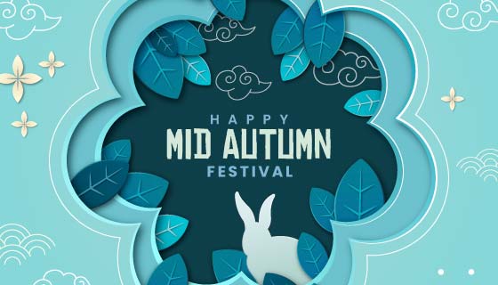 蓝色窗花设计中秋节矢量素材(AI/EPS)