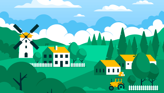 扁平风格乡村景色矢量素材(AI/EPS)
