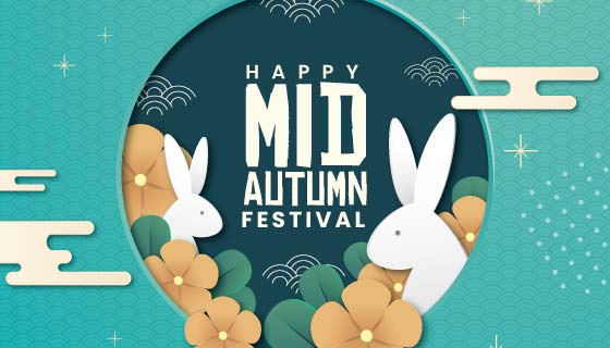 可爱兔子设计中秋节矢量素材(AI/EPS)