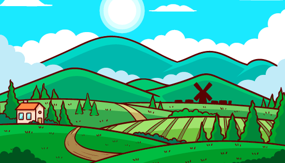 扁平风格乡村景观矢量素材(AI/EPS)