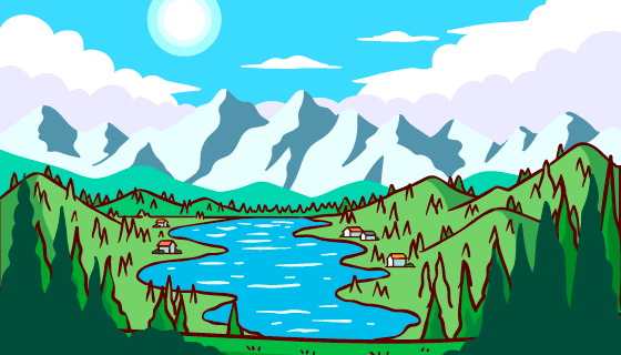 扁平风格乡村景观矢量素材(AI/EPS)