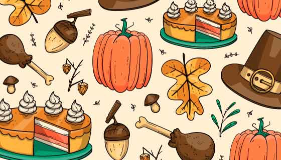 手绘风格食物感恩节背景矢量素材(AI/EPS)