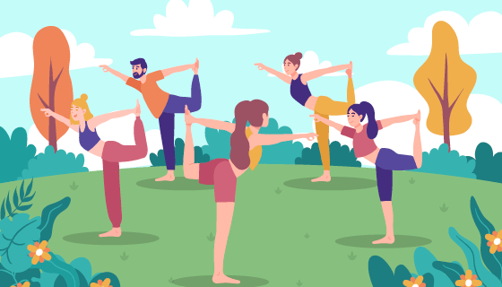 户外做瑜伽的女子矢量素材(AI/EPS)