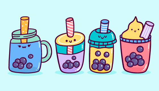 可爱风格珍珠奶茶矢量素材(AI/EPS/PNG)