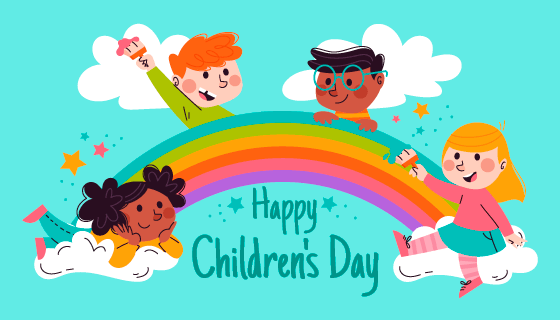 孩子们涂鸦彩虹儿童节矢量素材(AI/EPS)