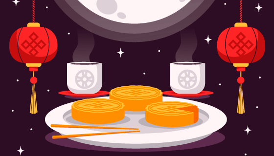 月亮灯笼月饼设计中秋节矢量素材(AI/EPS)