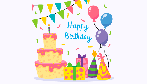 扁平风格蛋糕气球生日快乐矢量素材(AI/EPS)