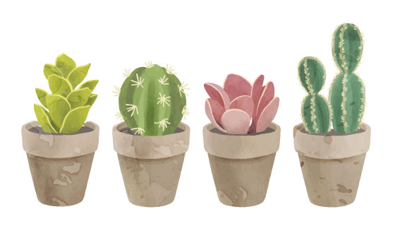 水彩风格可爱的仙人掌矢量素材(EPS/PNG)