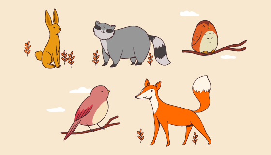 手绘风格秋天动物矢量素材(AI/EPS/PNG)