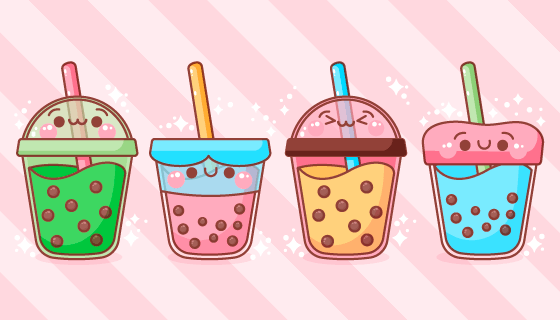 卡哇伊风格的珍珠奶茶矢量素材(AI/EPS/PNG)