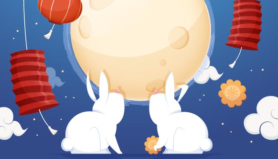 月亮兔子灯笼设计中秋节矢量素材(AI/EPS)