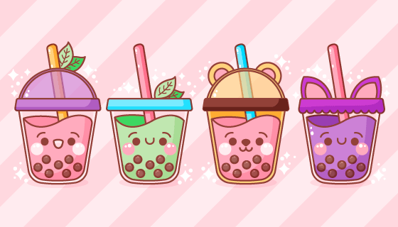 卡哇伊风格的珍珠奶茶矢量素材(AI/EPS/PNG)
