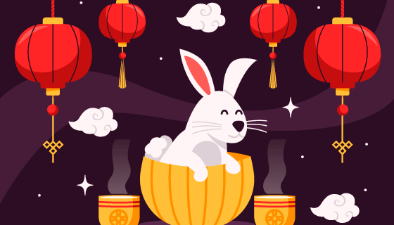 兔子灯笼设计中秋节矢量素材(AI/EPS)