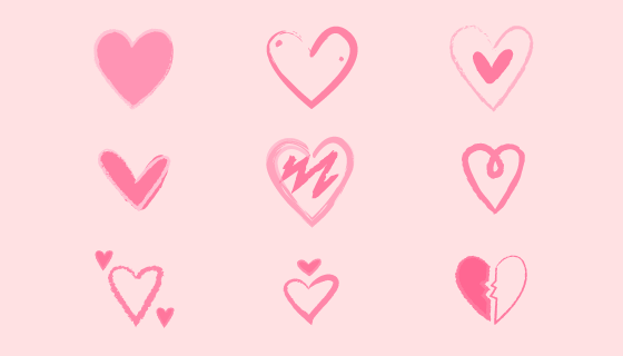 手绘风格爱心集合矢量素材(AI/EPS/PNG)