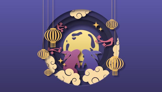 中国风剪纸设计中秋节矢量素材(AI/EPS)