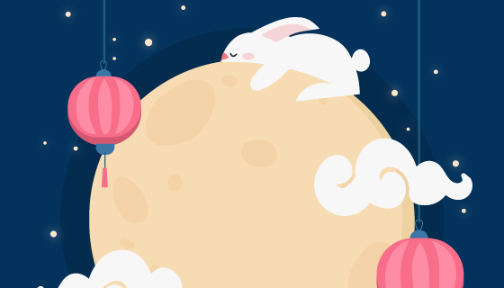 兔子月亮灯笼设计中秋节矢量素材(AI/EPS)