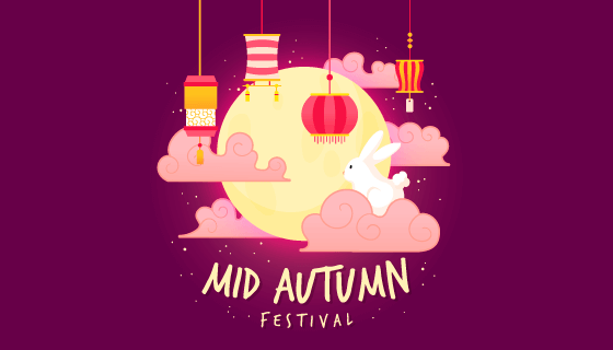 扁平风格兔子灯笼月亮中秋节矢量素材(AI/EPS)
