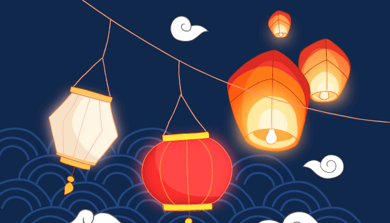 灯笼和孔明灯设计中秋节矢量素材(AI/EPS)