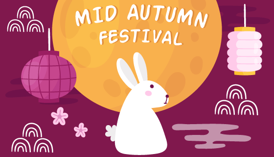 手绘风格月亮兔子灯笼中秋节矢量素材(AI/EPS)