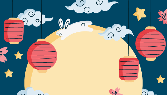 手绘风格月亮兔子灯笼中秋节矢量素材(AI/EPS)
