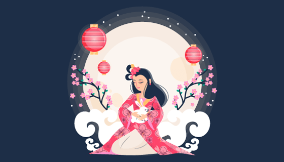 月下美丽的嫦娥设计中秋节矢量素材(AI/EPS)