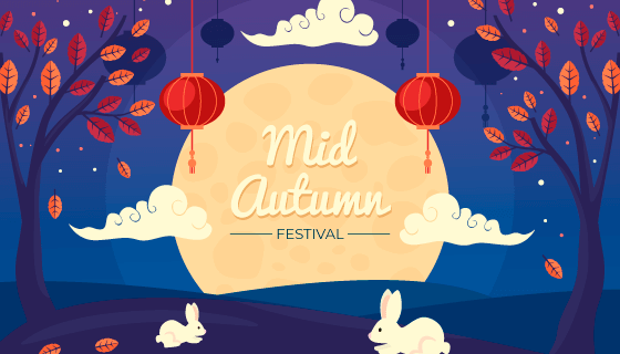 月亮兔子灯笼设计中秋节矢量素材(AI/EPS)