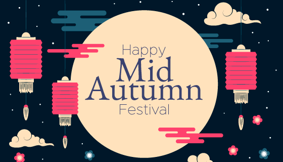 围绕月亮奔跑的兔子中秋节矢量素材(AI/EPS)