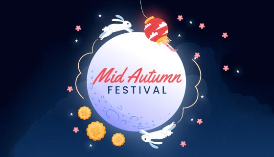 围绕月亮奔跑的兔子中秋节矢量素材(AI/EPS)