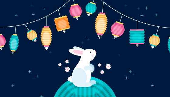 多彩的灯笼和兔子设计中秋节矢量素材(AI/EPS)