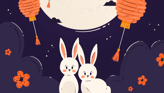 月亮灯笼兔子设计中秋节矢量素材(AI/EPS)