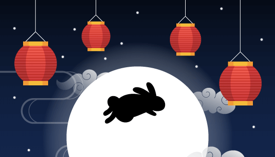 兔子灯笼月亮设计中秋节矢量素材(AI/EPS)